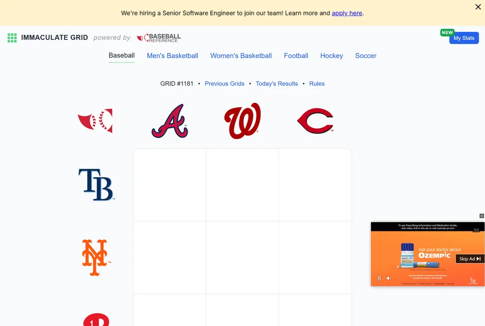 Immaculate Grid game screenshot