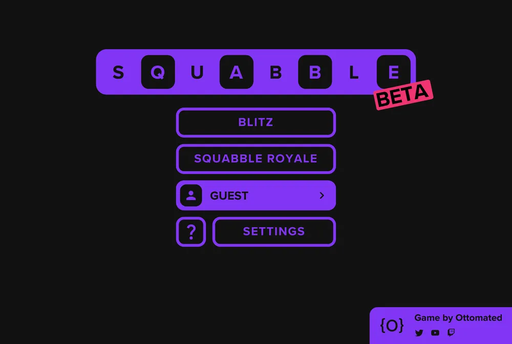 Squabble multiplayer Wordle battle-royale screen showing five-letter word guesses with green, yellow, and gray tiles