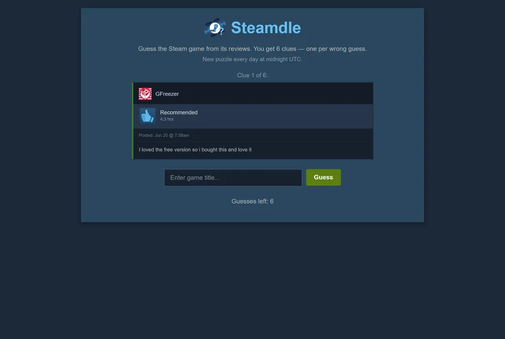 Steamdle game screenshot